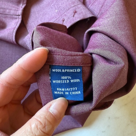 WOOL & PRINCE Men’s XL Merino Wool Button Down Shirt in Burgundy Oxford slim fit - Picture 8 of 16